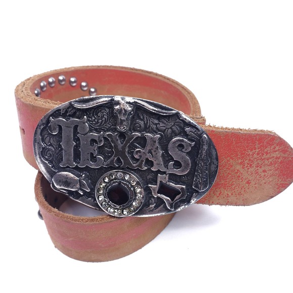 Texas Western Style Belt - Red and Silver - Picture 1 of 4